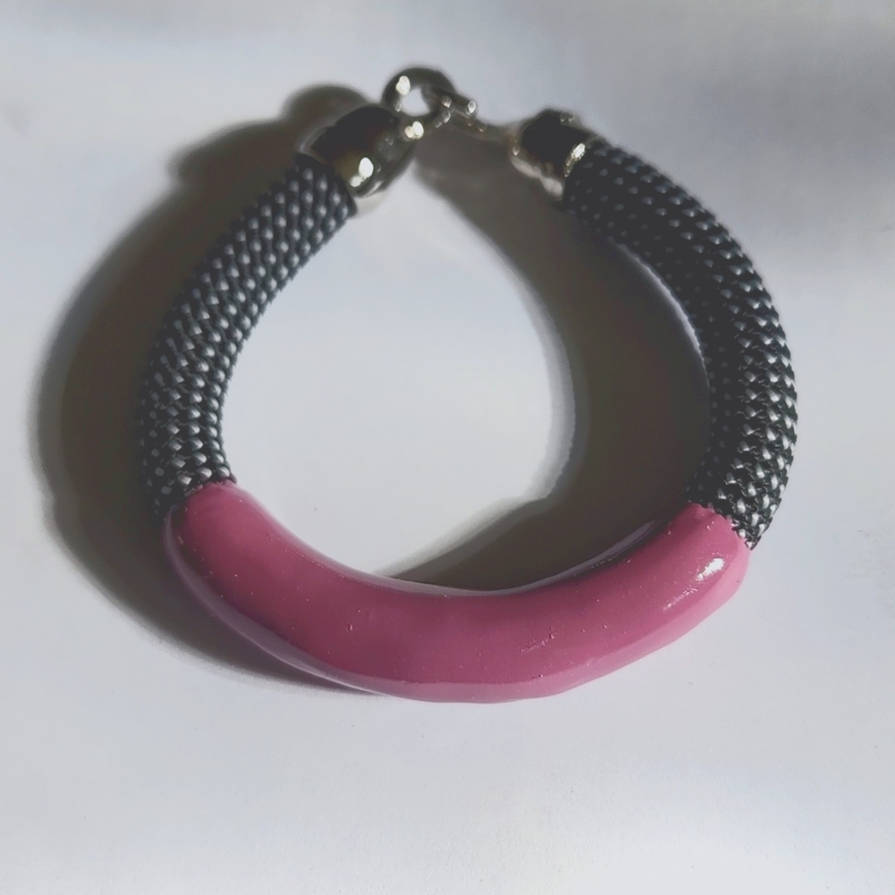 Orly Genger Jaclyn Mayer Annabelle Bracelet in Black Check/Plum  Excellent!